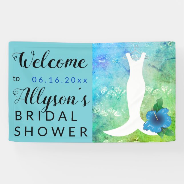 Wedding Gown Beach Themed Bridal Shower Banner (Horizontal)