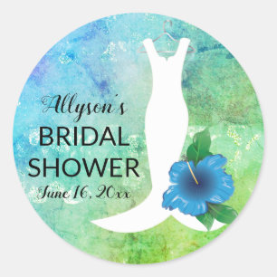 Wedding Gown Beach Themed Bridal Shower Classic Round Sticker