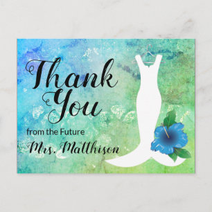 Wedding Gown Beach Themed Bridal Thank You Postcard