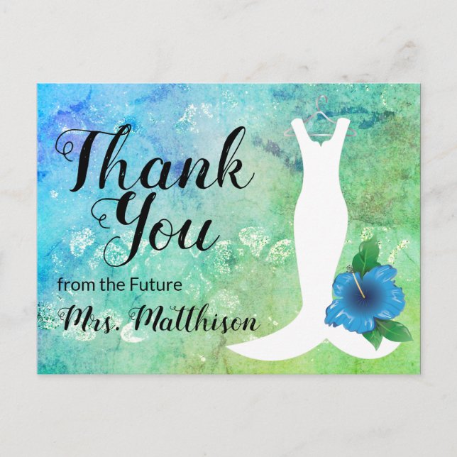 Wedding Gown Beach Themed Bridal Thank You Postcard (Front)