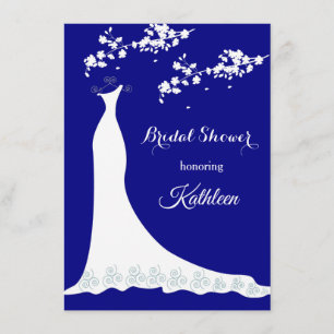 Wedding gown, blossom on navy blue, Bridal Shower Invitation