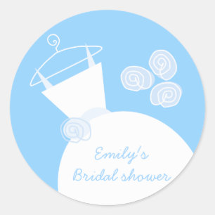 Wedding Gown Blue 'Bridal Shower' sticker round