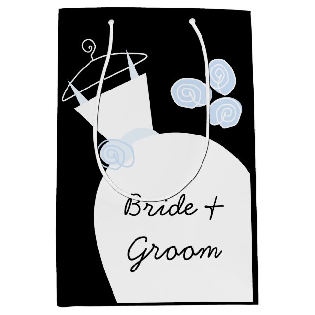 Wedding Gown Blue Bride & Groom black medium Medium Gift Bag (Front)