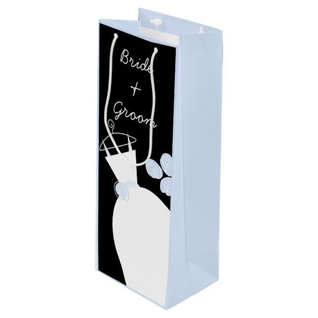 Wedding Gown Blue Bride Groom black pastel wine Wine Gift Bag (Front Angled)