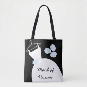 Wedding Gown Blue Maid of Honour all over black Tote Bag