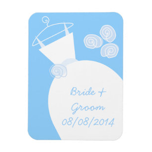 Wedding Gown Blue 'Names and Date' fridge magnet