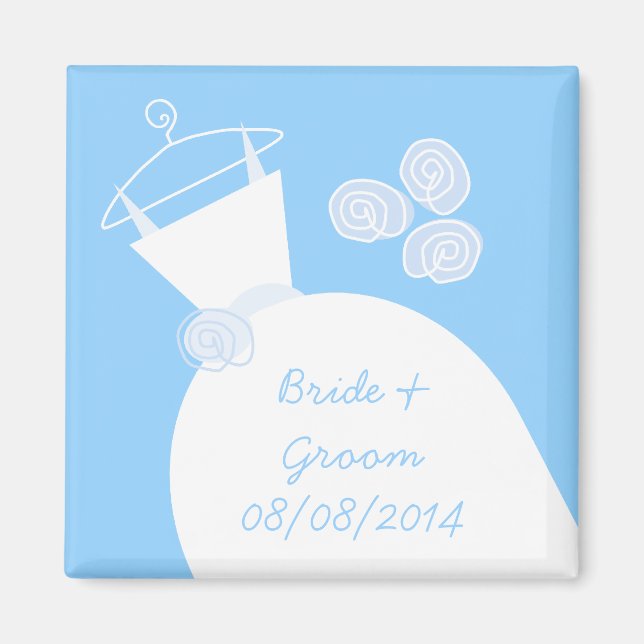 Wedding Gown Blue 'Names and Date' Magnet (Front)