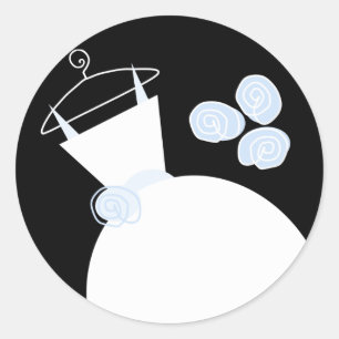 Wedding Gown Blue round black sticker