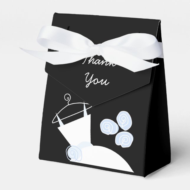 Wedding Gown Blue 'Thank You' black tent Favour Box (Front Side)