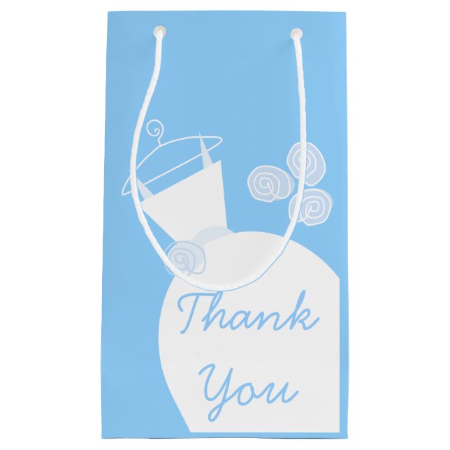 Wedding Gown Blue Thank You small Gift Bag (Front)