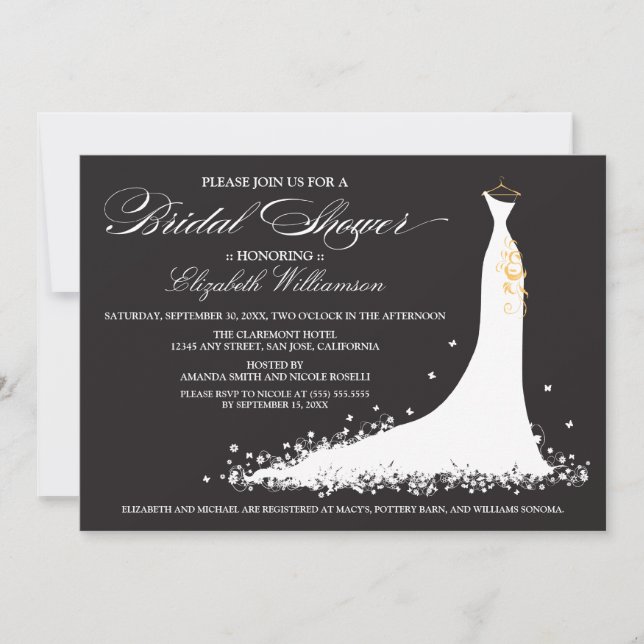 Wedding Gown Bridal Party Invitation (ebony) (Front)