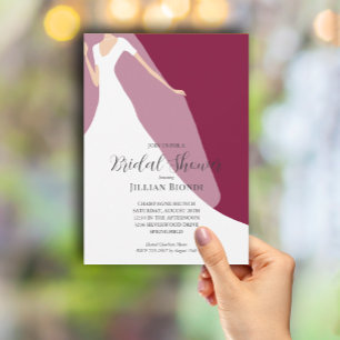 Wedding Gown Bridal Shower Cranberry Invitation