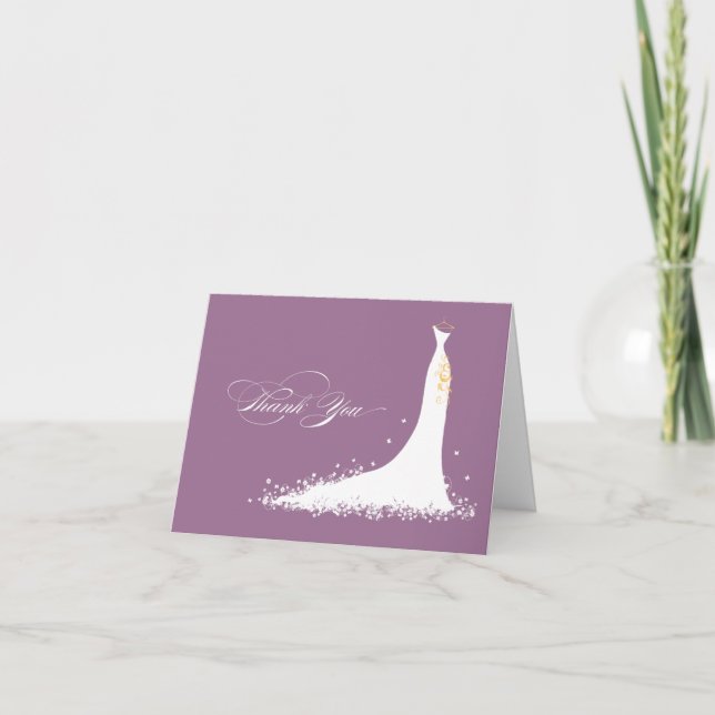Wedding Gown Bridal Shower Thank You Card (purple) (Front)