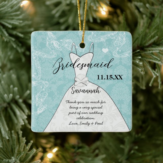 Wedding Gown Bridesmaid Choose Background Color Ceramic Ornament (Tree)