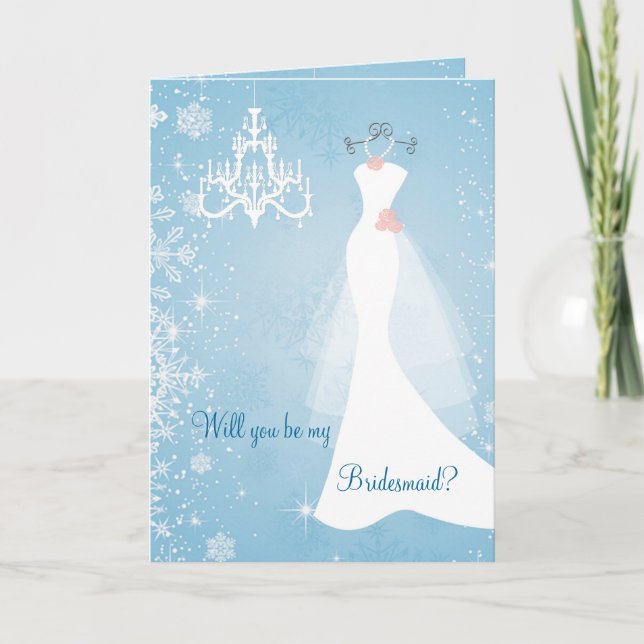 Wedding gown chandelier snowflakes Bridesmaid Invitation (Front)