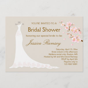 Wedding gown, cherry blossom Bridal Shower Invitation