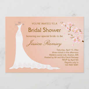 Wedding gown, cherry blossom Bridal Shower Invitation