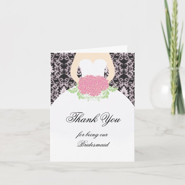 Wedding gown, damask, flowers Wedding Thank you (Front)