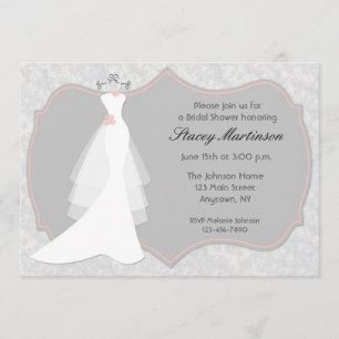 Wedding Gown, Grey, Peach Shower Invitation