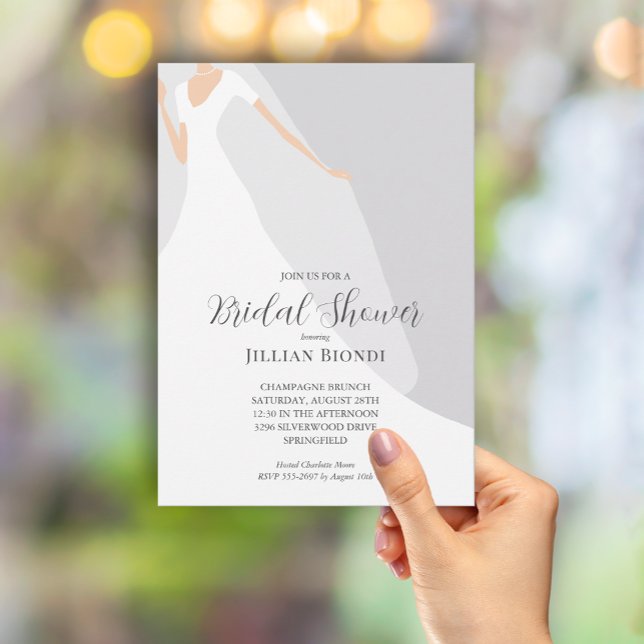 Wedding Gown on Grey Bridal Shower Invitation (Creator Uploaded)