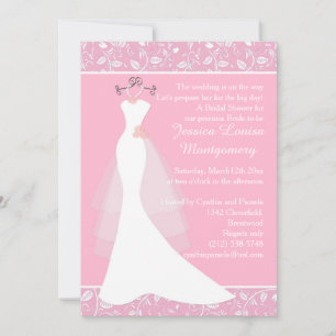 Wedding gown on pink Bridal Shower Invite