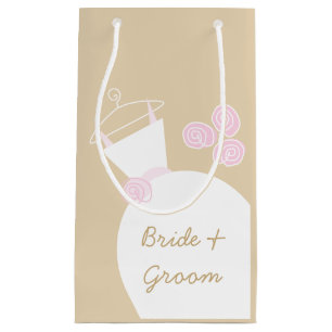 Wedding Gown Pink Beige Bride Groom small  Gift Bag