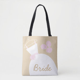 Wedding Gown Pink Beige Bride Tote Bag