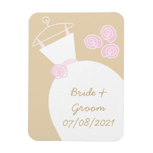 Wedding Gown Pink Beige 'Names and Date' Magnet