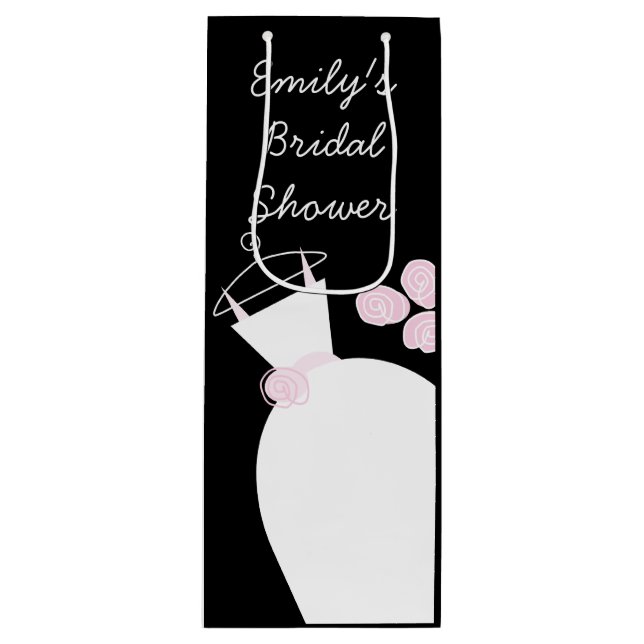 Wedding Gown Pink Bridal Shower black wine Gift Bag (Front)