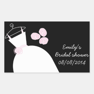 Wedding Gown Pink Bridal Shower rectangle black Rectangular Sticker