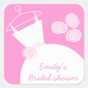 Wedding Gown Pink 'Bridal Shower' sticker square