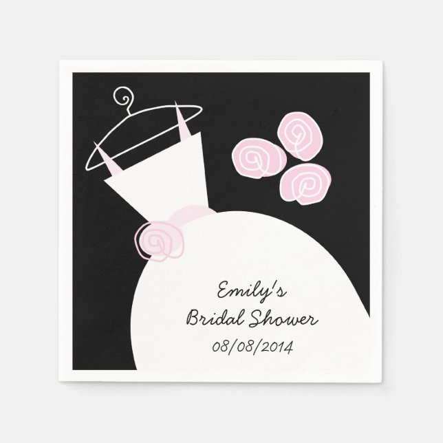 Wedding Gown Pink bridal shower 'Text' black Napkin (Front)