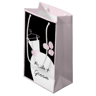 Wedding Gown Pink Bride Groom black pastel small Gift Bag