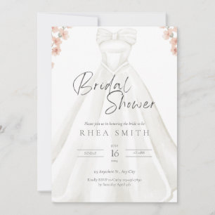 Wedding Gown Pink Floral Bridal Shower Invitation