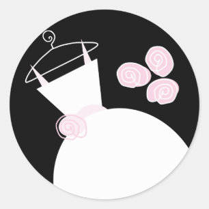Wedding Gown Pink round black sticker