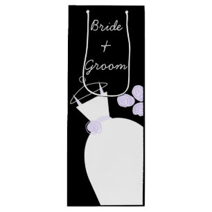 Wedding Gown Purple Bride and Groom black wine Gift Bag