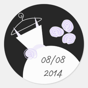Wedding Gown Purple 'Date' round black Classic Round Sticker