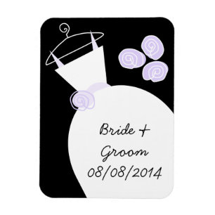 Wedding Gown Purple 'Names and Date' black Magnet