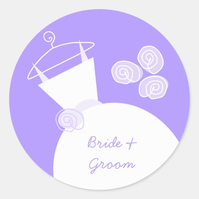 Wedding Gown Purple 'Names' sticker round (Front)
