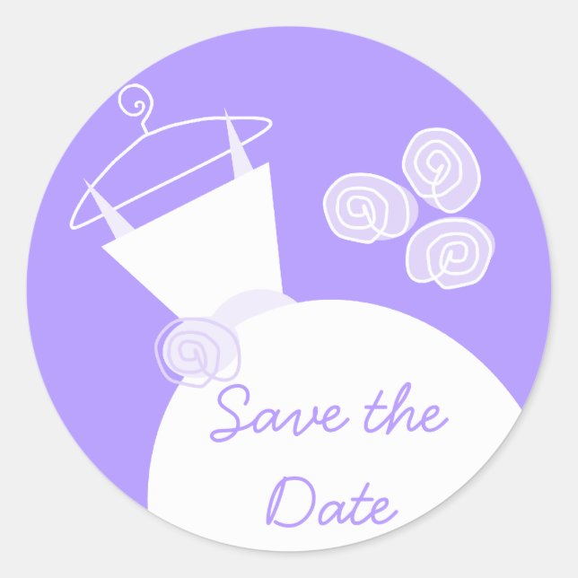 Wedding Gown Purple 'Save the Date' sticker round (Front)