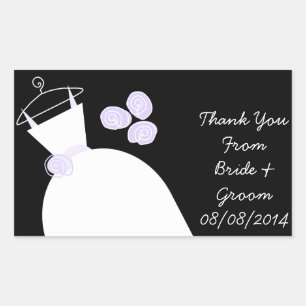 Wedding Gown Purple 'Thank You' rectangle black Rectangular Sticker