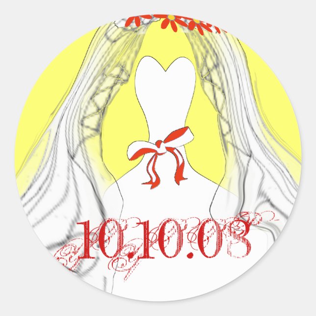 Wedding Gown Save the Date Classic Round Sticker (Front)