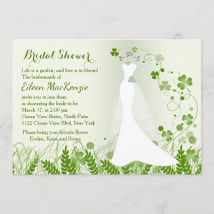 Wedding gown, shamrock in a meadow, Bridal Shower Invitation