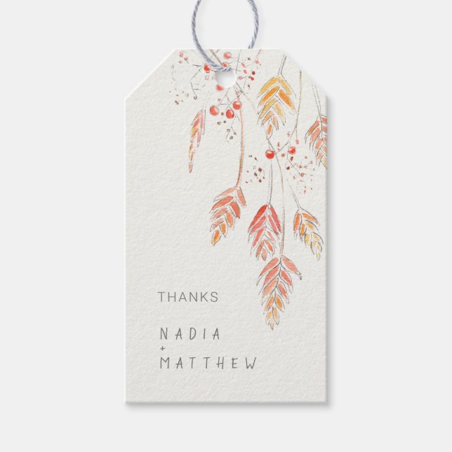 Wedding grass berries orange cream  gift tags (Front)