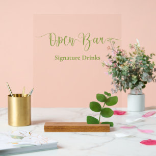 Wedding Green Chic Open Bar Acrylic Sign