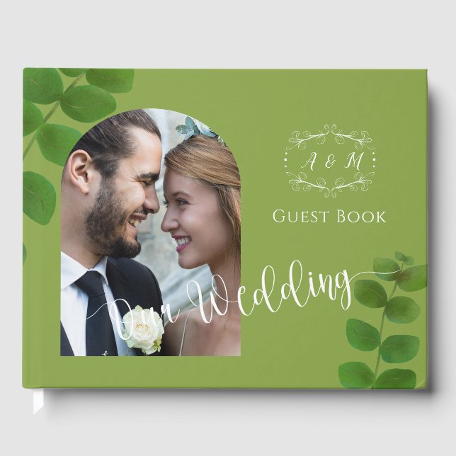 Wedding Green Chic Photo Guest Book (Front)