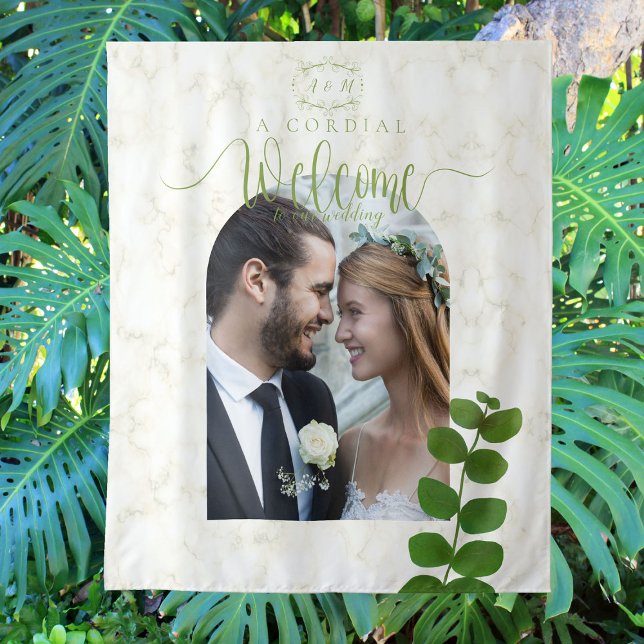 Wedding Green Chic Photo Tapestry (Chic Green Wedding Tapestry Design.)