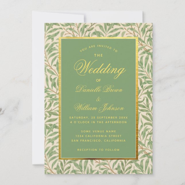 Wedding Green Faux Gold Greenery Foliage Leaves Invitation (Front)