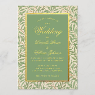 Wedding Green Faux Gold Greenery Foliage Leaves Invitation