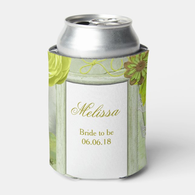 Wedding Green Floral Custom Can Cooler (Can Front)